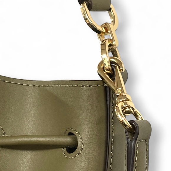 Lauren Ralph Lauren Andie Drawstring Leather Bucket Bag Olive Green - Picture 7 of 14